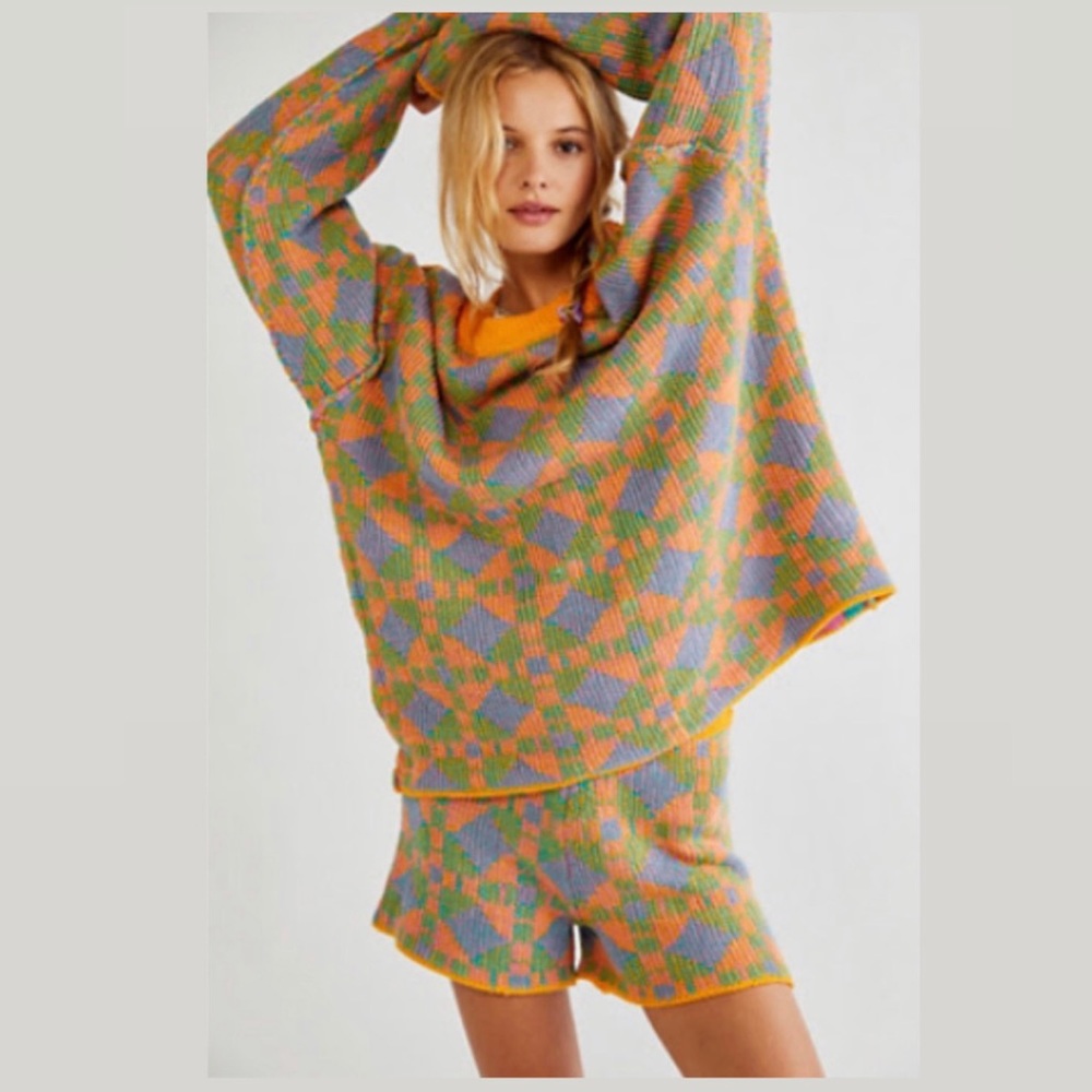 Free People FP Beach Malibu Pattern Sweater Set - Poppy Field Combo (Small)